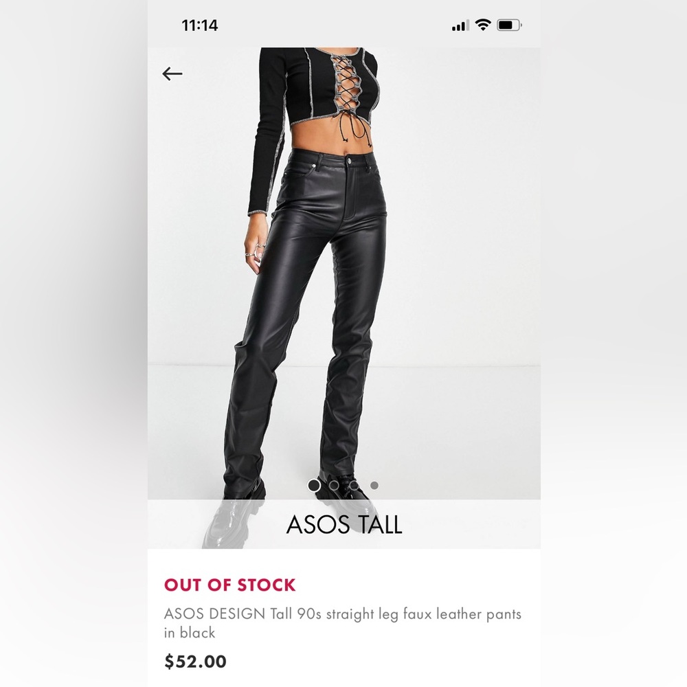 asos tall faux leather pants 90s straight leg black